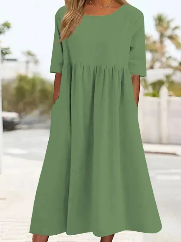 Silvia™ Baumwollkleid mit Rundhalsausschnitt und bequemen Taschen