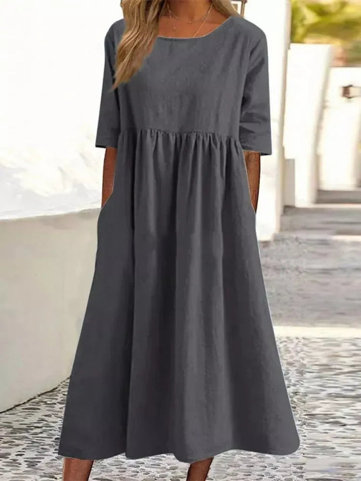 Silvia™ Baumwollkleid mit Rundhalsausschnitt und bequemen Taschen