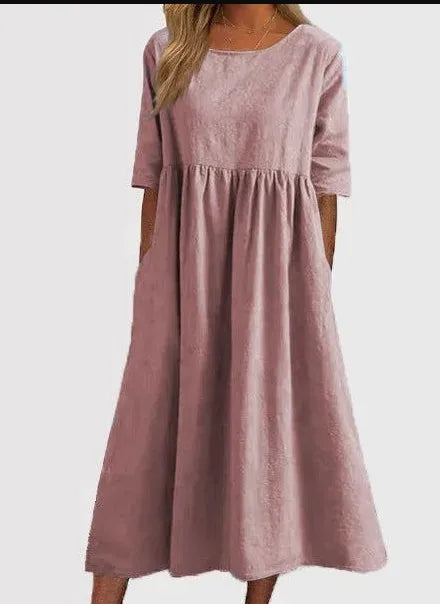 Silvia™ Baumwollkleid mit Rundhalsausschnitt und bequemen Taschen
